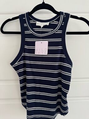 Wild Skyé Navy & White Striped Ribbed Tank Top